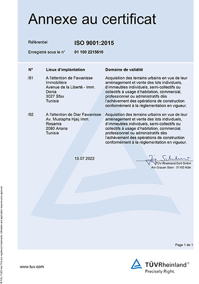 certificat iso 9001 pour diar Fawanisse 